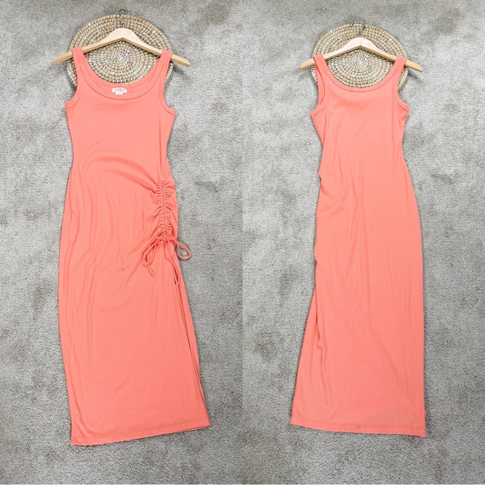 L*Space Wome’s Sandpiper Maxi Dress Sleeveless Ribbed Side Ruched Putty Orange S - Picture 3 of 14